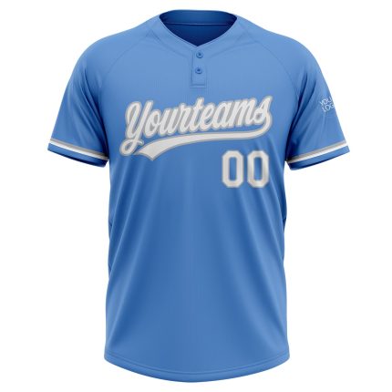 Personalized Powder Blue White-Gray Two-Button Unisex Softball Jersey Team Custom Name and Number