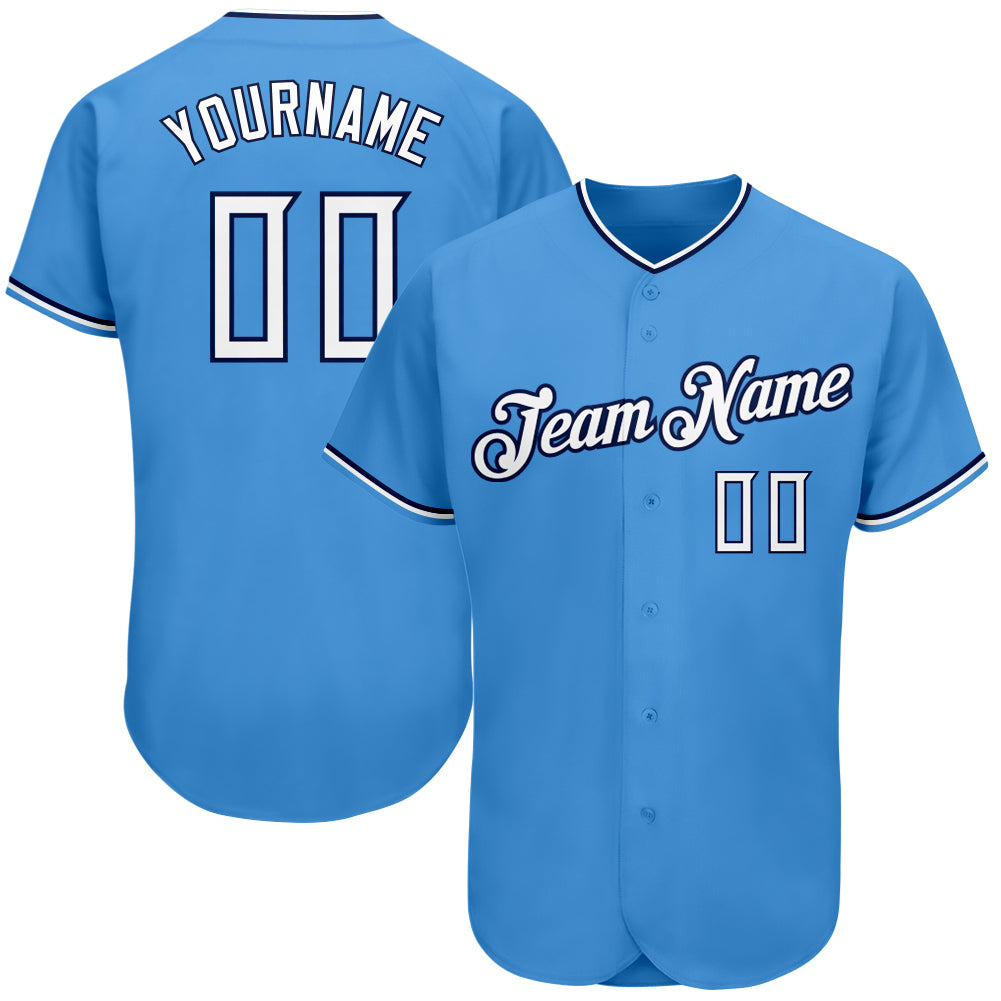 Personalized Powder Blue White-Navy Authentic Baseball Jersey Team Custom Name and Number