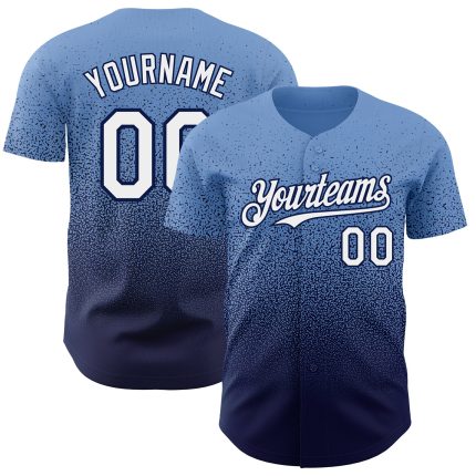 Personalized Powder Blue White-Navy Authentic Fade Fashion Baseball Jersey