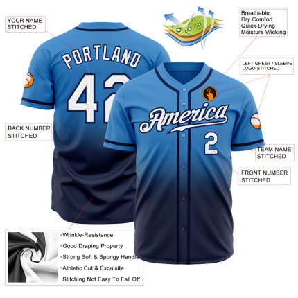 Personalized Powder Blue White-Navy Authentic Fade Fashion Baseball Jersey Team Custom Name and Number
