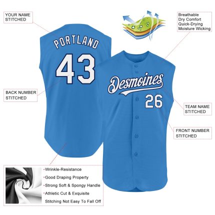 Personalized Powder Blue White-Navy Authentic Sleeveless Baseball Jersey