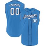 Personalized Powder Blue White-Navy Authentic Sleeveless Baseball Jersey Team Custom Name and Number