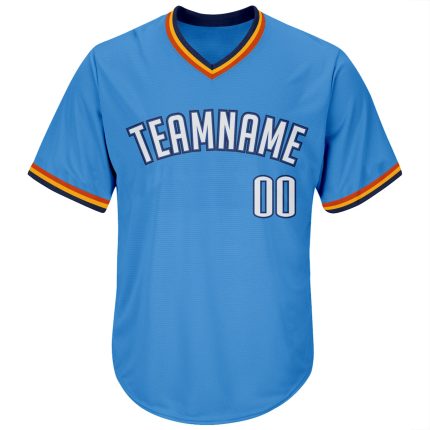 Personalized Powder Blue White-Navy Authentic Throwback Rib-Knit Baseball Jersey Shirt Team Custom Name and Number