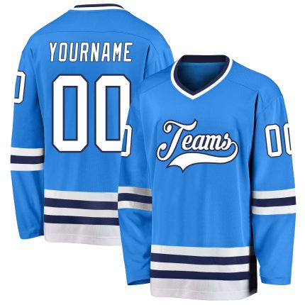 Personalized Powder Blue White-Navy Hockey Jersey Team Custom Name and Number