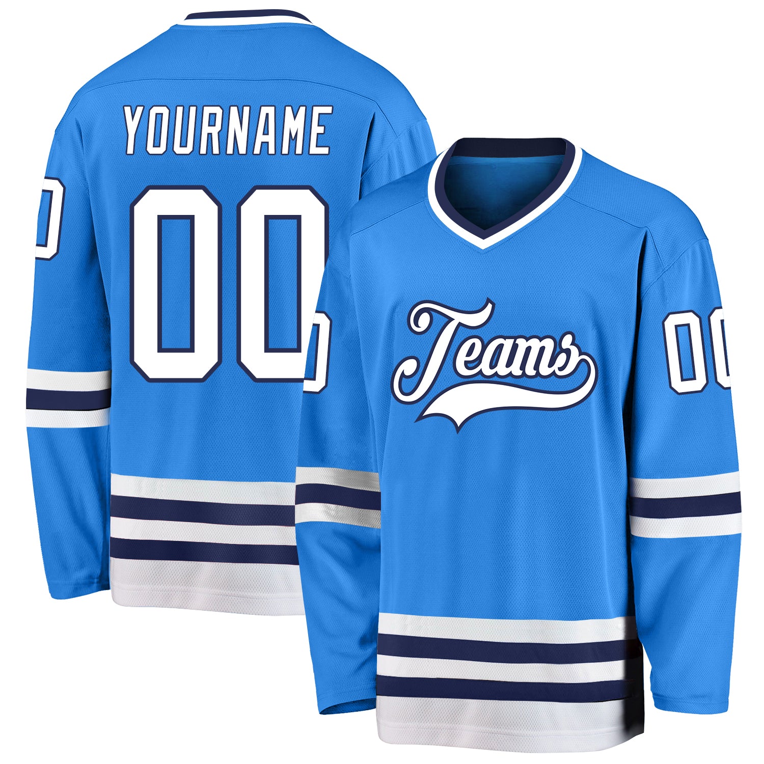 Personalized Powder Blue White-Navy Hockey Jersey Team Custom Name and Number