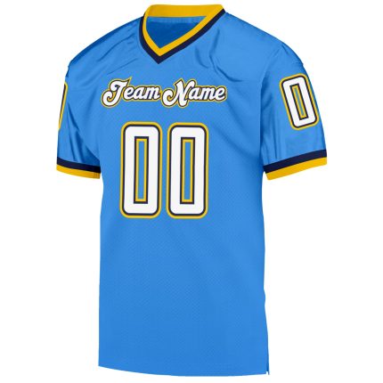 Personalized Powder Blue White-Navy Mesh Authentic Throwback Football Jersey Team Custom Name and Number
