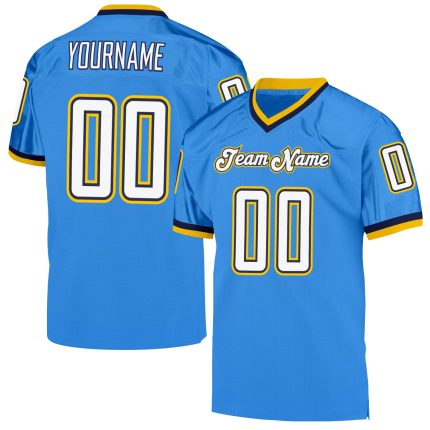 Personalized Powder Blue White-Navy Mesh Authentic Throwback Football Jersey Team Custom Name and Number