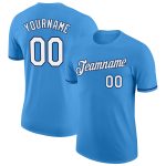 Personalized Powder Blue White-Navy Performance T-Shirt Team Custom Name and Number