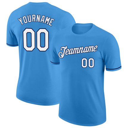 Personalized Powder Blue White-Navy Performance T-Shirt Team Custom Name and Number
