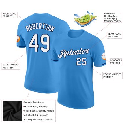 Personalized Powder Blue White-Navy Performance T-Shirt Team Custom Name and Number