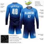 Personalized Powder Blue White-Navy Sublimation Long Sleeve Fade Fashion Soccer Uniform Jersey Team Custom Name and Number