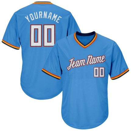 Personalized Powder Blue White-Orange Authentic Throwback Rib-Knit Baseball Jersey Shirt Team Custom Name and Number