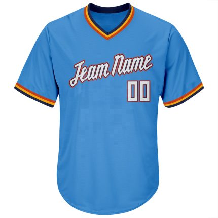 Personalized Powder Blue White-Orange Authentic Throwback Rib-Knit Baseball Jersey Shirt Team Custom Name and Number