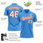 Personalized Powder Blue White-Orange Performance Vapor Golf Polo Shirt Team Custom Name and Number