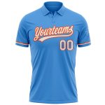 Personalized Powder Blue White-Orange Performance Vapor Golf Polo Shirt Team Custom Name and Number