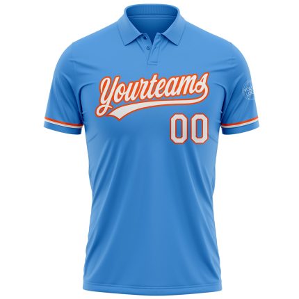 Personalized Powder Blue White-Orange Performance Vapor Golf Polo Shirt Team Custom Name and Number