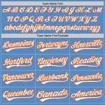 Personalized Powder Blue White-Orange Two-Button Unisex Softball Jersey Team Custom Name and Number
