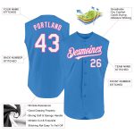 Personalized Powder Blue White-Pink Authentic Sleeveless Baseball Jersey Team Custom Name and Number