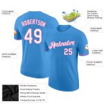 Personalized Powder Blue White-Pink Performance T-Shirt Team Custom Name and Number