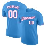 Personalized Powder Blue White-Pink Performance T-Shirt Team Custom Name and Number