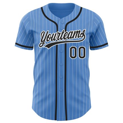 Personalized Powder Blue White Pinstripe Black Authentic Baseball Jersey Team Custom Name and Number
