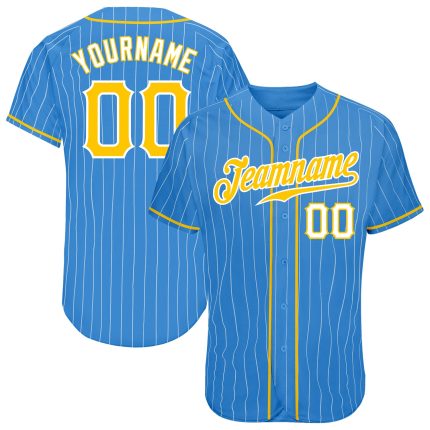 Personalized Powder Blue White Pinstripe Gold-White Authentic Baseball Jersey Team Custom Name and Number