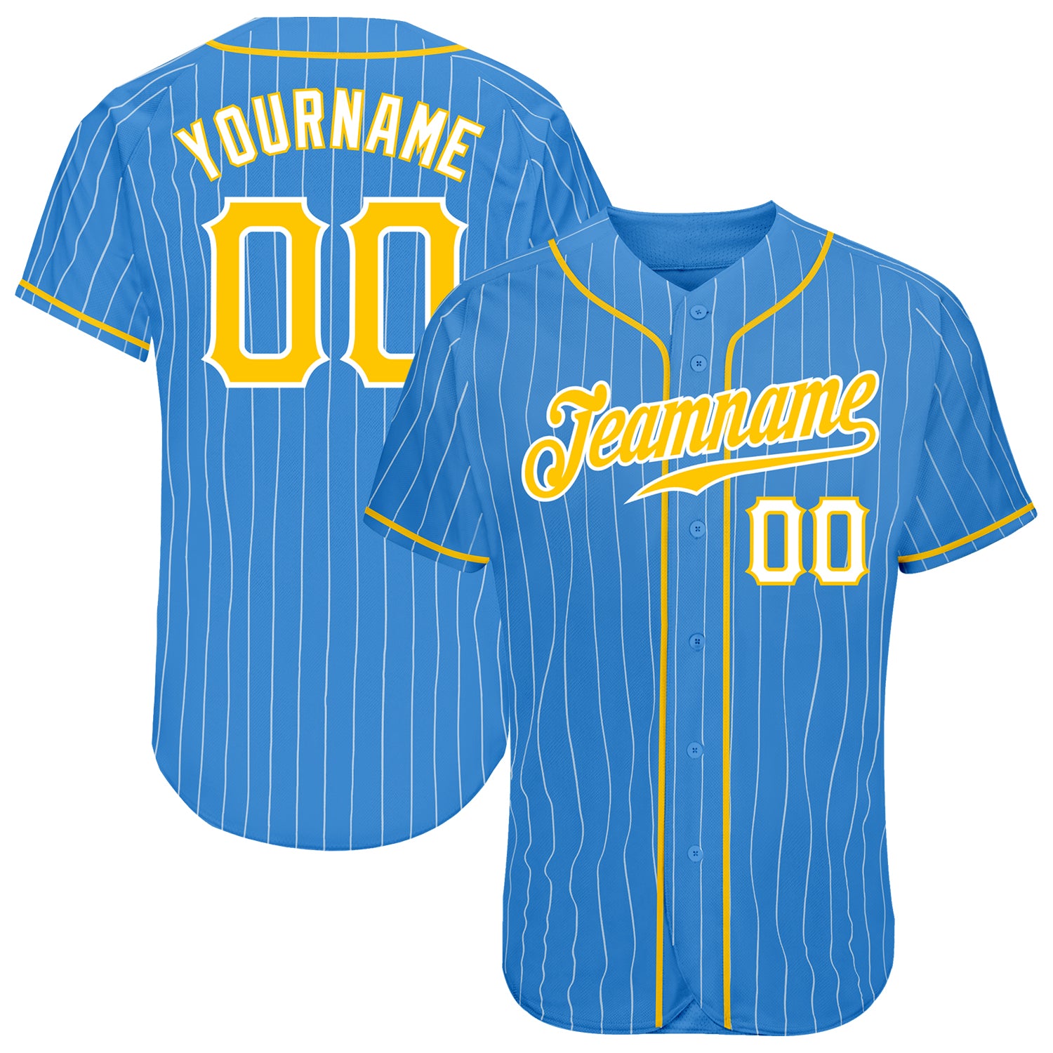 Personalized Powder Blue White Pinstripe Gold-White Authentic Baseball Jersey Team Custom Name and Number