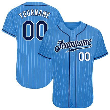 Personalized Powder Blue White Pinstripe Navy-White Authentic Baseball Jersey Team Custom Name and Number