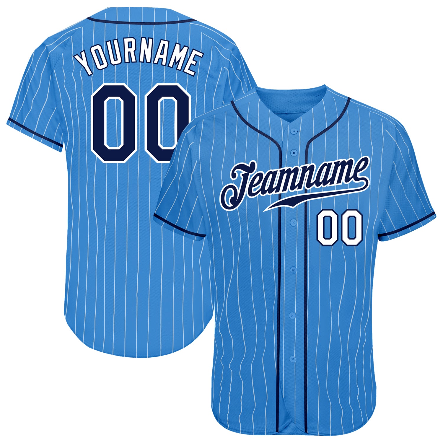 Personalized Powder Blue White Pinstripe Navy-White Authentic Baseball Jersey Team Custom Name and Number