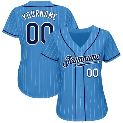 Personalized Powder Blue White Pinstripe Navy-White Authentic Baseball Jersey Team Custom Name and Number