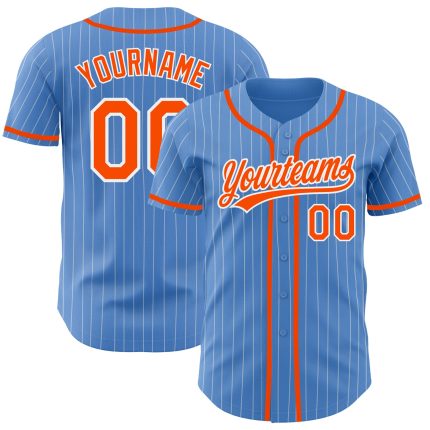 Personalized Powder Blue White Pinstripe Orange Authentic Baseball Jersey Team Custom Name and Number