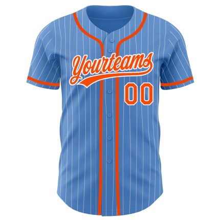 Personalized Powder Blue White Pinstripe Orange Authentic Baseball Jersey Team Custom Name and Number