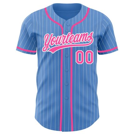 Personalized Powder Blue White Pinstripe Pink Authentic Baseball Jersey Team Custom Name and Number