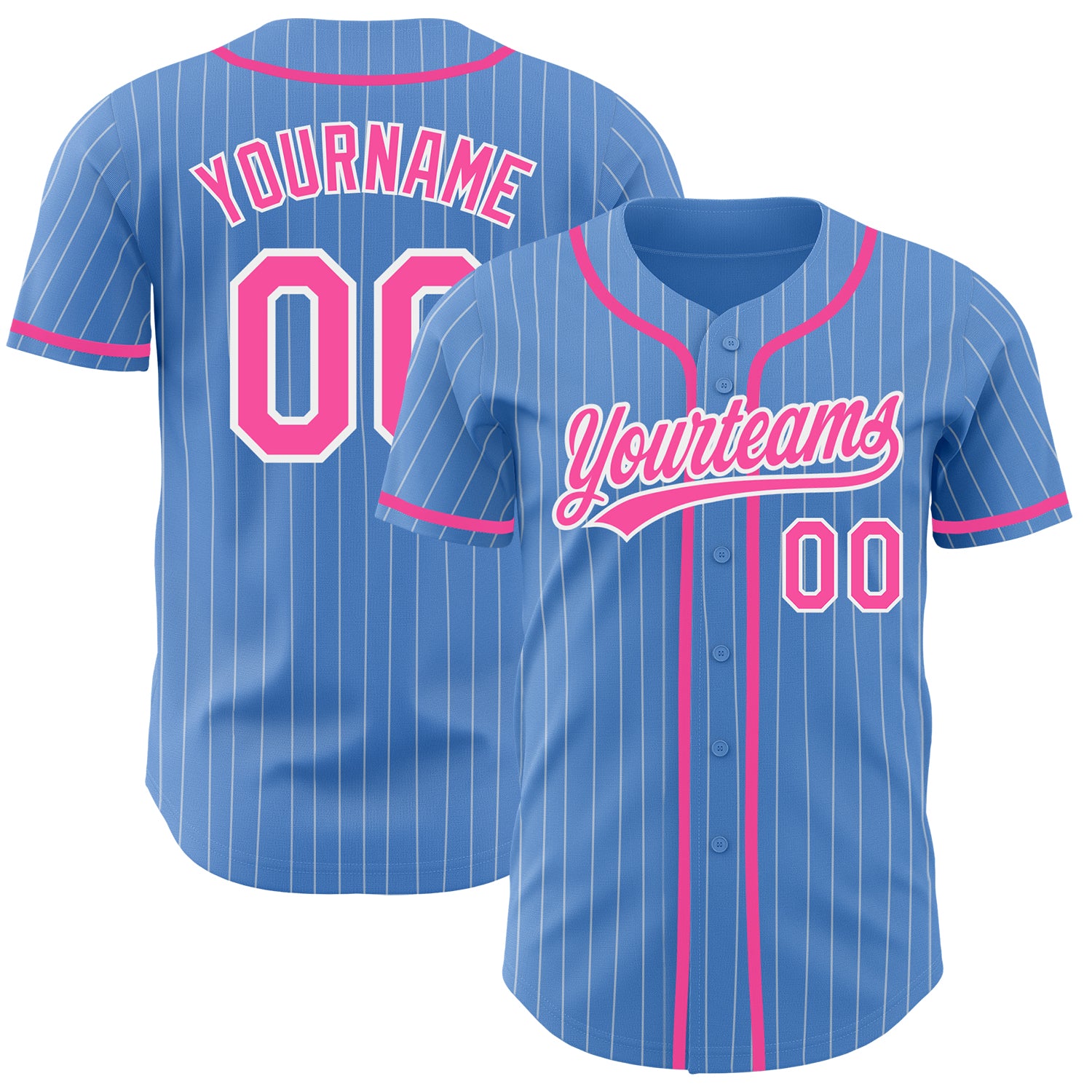 Personalized Powder Blue White Pinstripe Pink Authentic Baseball Jersey Team Custom Name and Number