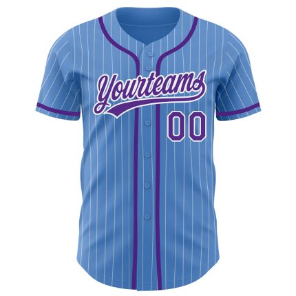 Personalized Powder Blue White Pinstripe Purple Authentic Baseball Jersey Team Custom Name and Number