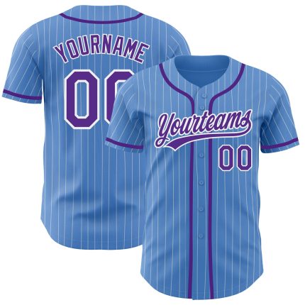 Personalized Powder Blue White Pinstripe Purple Authentic Baseball Jersey Team Custom Name and Number