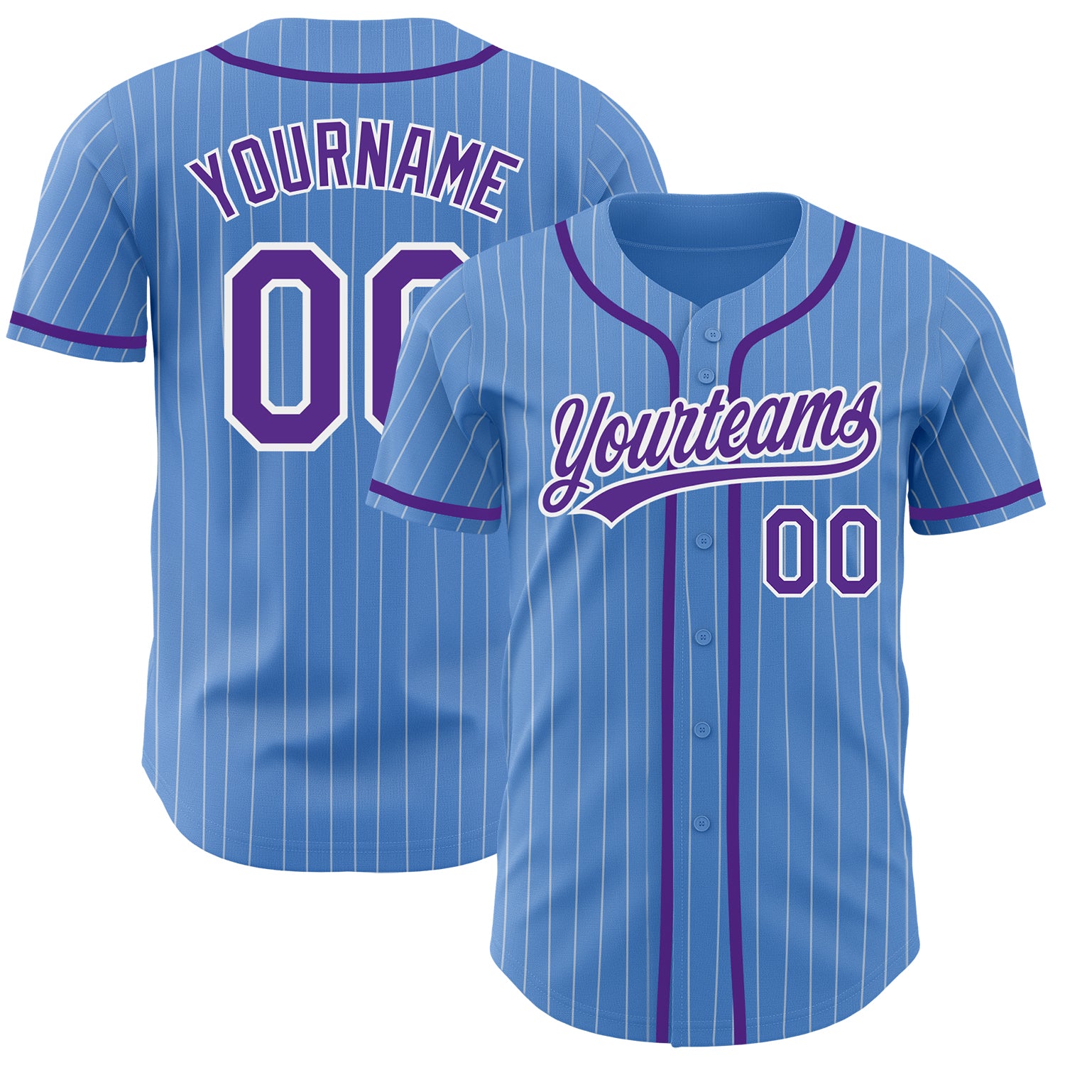 Personalized Powder Blue White Pinstripe Purple Authentic Baseball Jersey Team Custom Name and Number