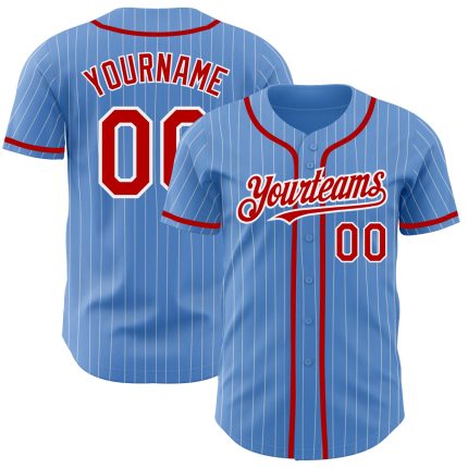 Personalized Powder Blue White Pinstripe Red Authentic Baseball Jersey Team Custom Name and Number