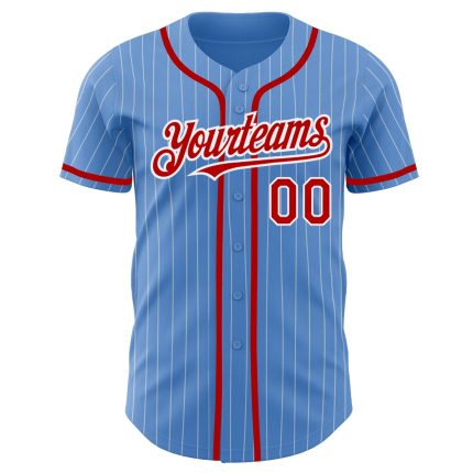 Personalized Powder Blue White Pinstripe Red Authentic Baseball Jersey Team Custom Name and Number