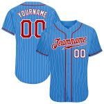 Personalized Powder Blue White Pinstripe Red-White Authentic Baseball Jersey Team Custom Name and Number