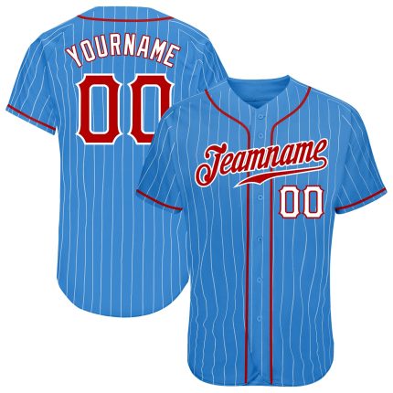 Personalized Powder Blue White Pinstripe Red-White Authentic Baseball Jersey Team Custom Name and Number