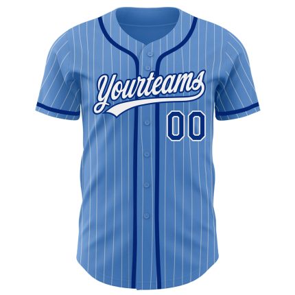Personalized Powder Blue White Pinstripe Royal Authentic Baseball Jersey Team Custom Name and Number