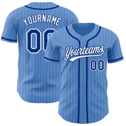 Personalized Powder Blue White Pinstripe Royal Authentic Baseball Jersey Team Custom Name and Number