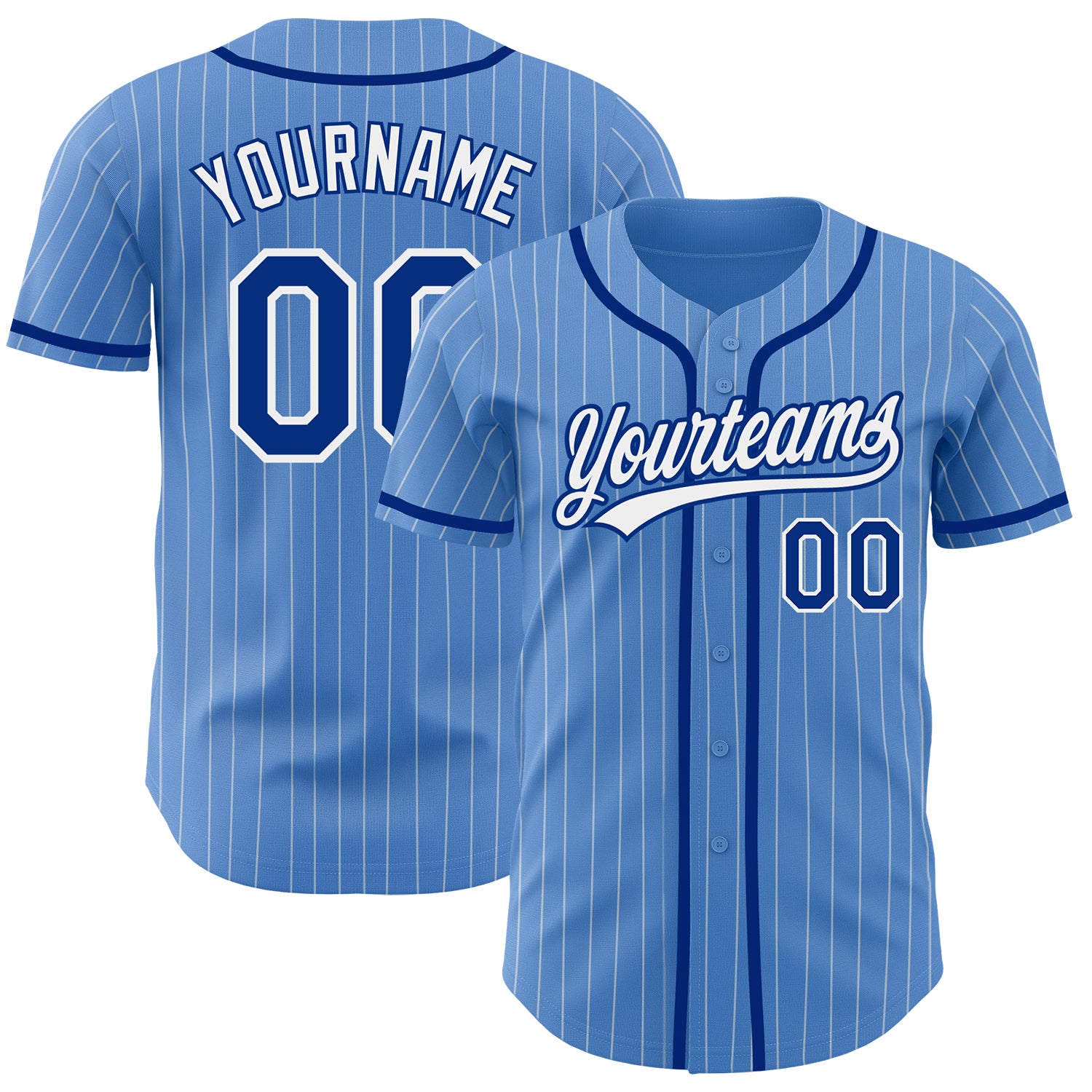 Personalized Powder Blue White Pinstripe Royal Authentic Baseball Jersey Team Custom Name and Number