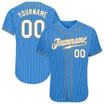 Personalized Powder Blue White Pinstripe White-Old Gold Authentic Baseball Jersey Team Custom Name and Number