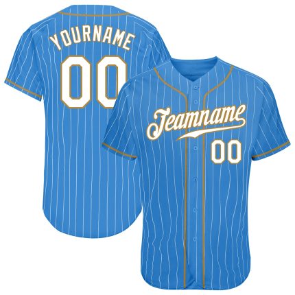 Personalized Powder Blue White Pinstripe White-Old Gold Authentic Baseball Jersey Team Custom Name and Number
