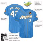 Personalized Powder Blue White Pinstripe White-Old Gold Authentic Baseball Jersey Team Custom Name and Number