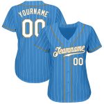 Personalized Powder Blue White Pinstripe White-Old Gold Authentic Baseball Jersey Team Custom Name and Number
