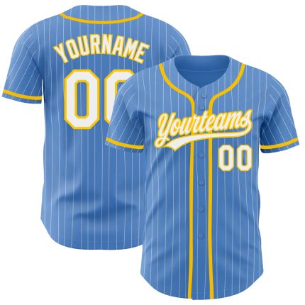 Personalized Powder Blue White Pinstripe Yellow Authentic Baseball Jersey Team Custom Name and Number