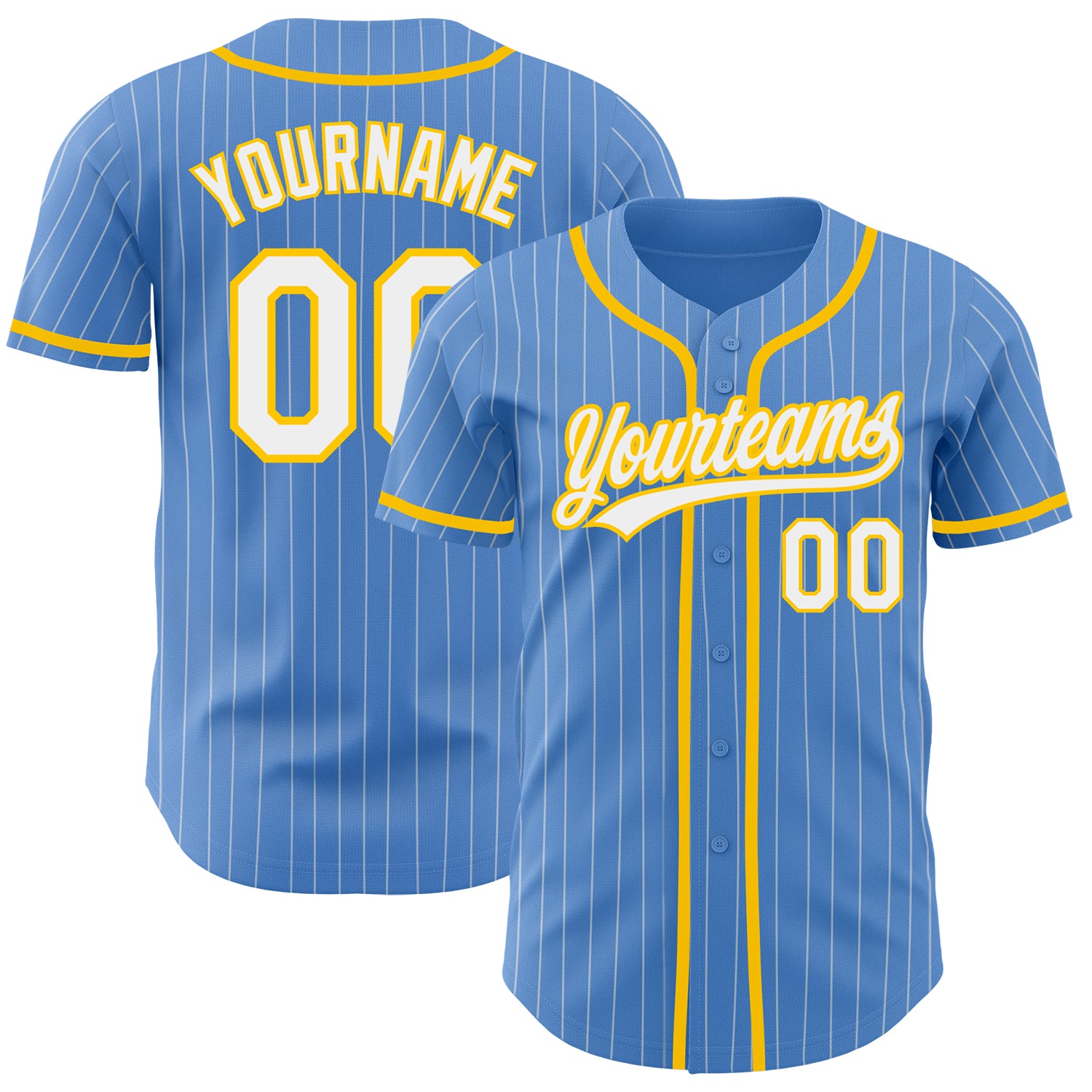 Personalized Powder Blue White Pinstripe Yellow Authentic Baseball Jersey Team Custom Name and Number